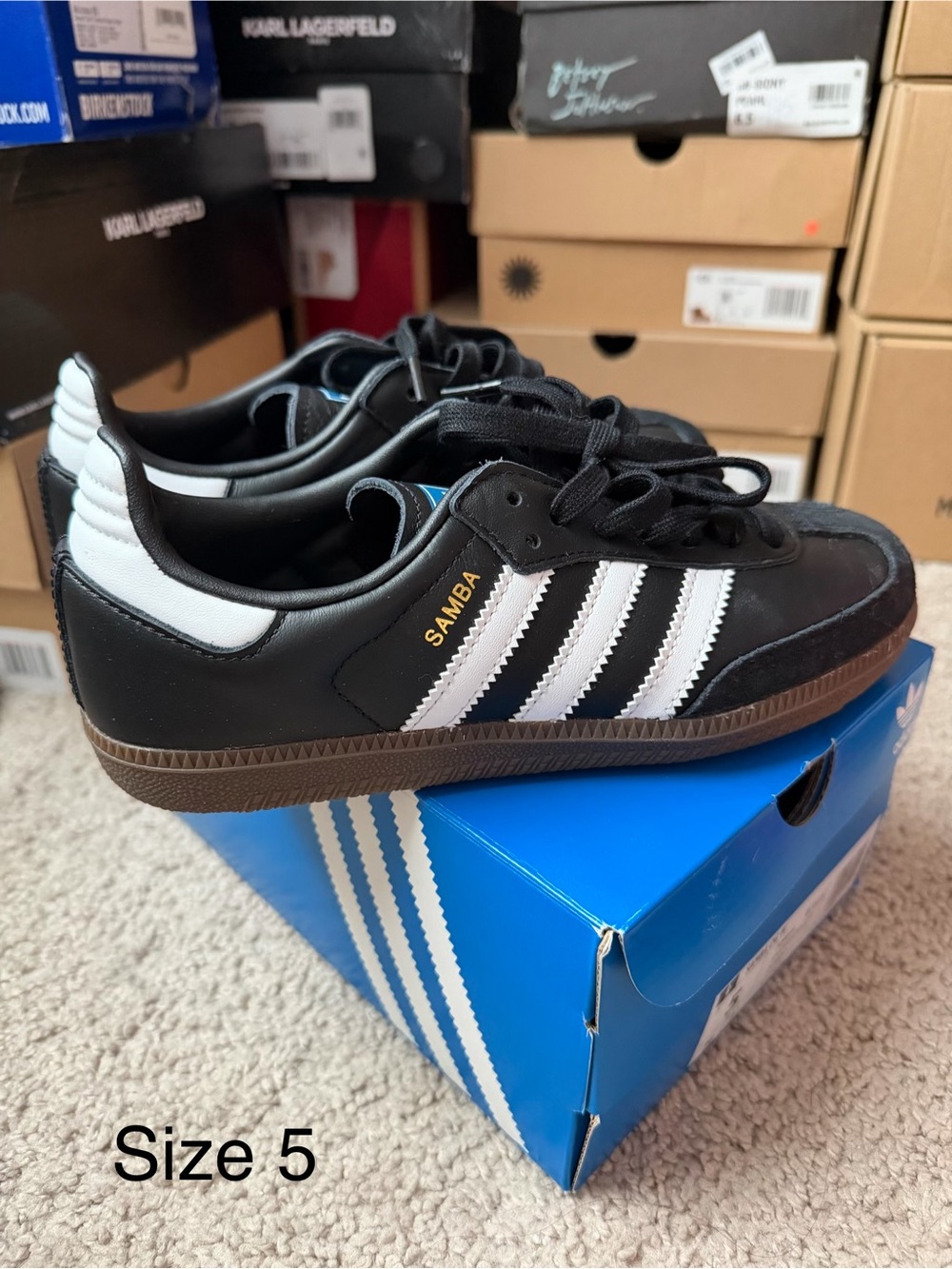 adidas Kids Samba Black with White Stripes